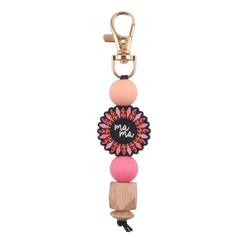 Wholesale Handmade Silicone Beaded Cartoon Mother's Day Keychain